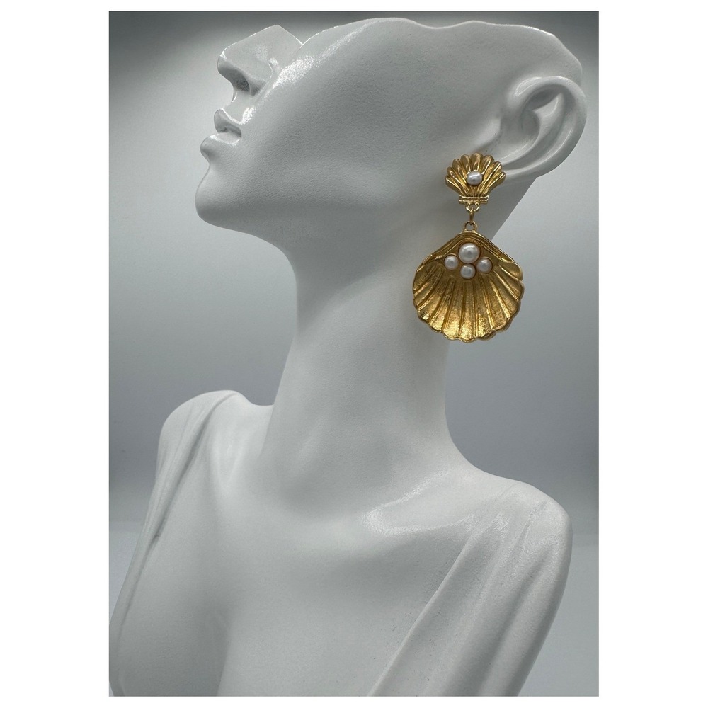 Mayamar Seashell Pearl Drop Earrings Women 24K Gold Mermaidcore MSRP $190